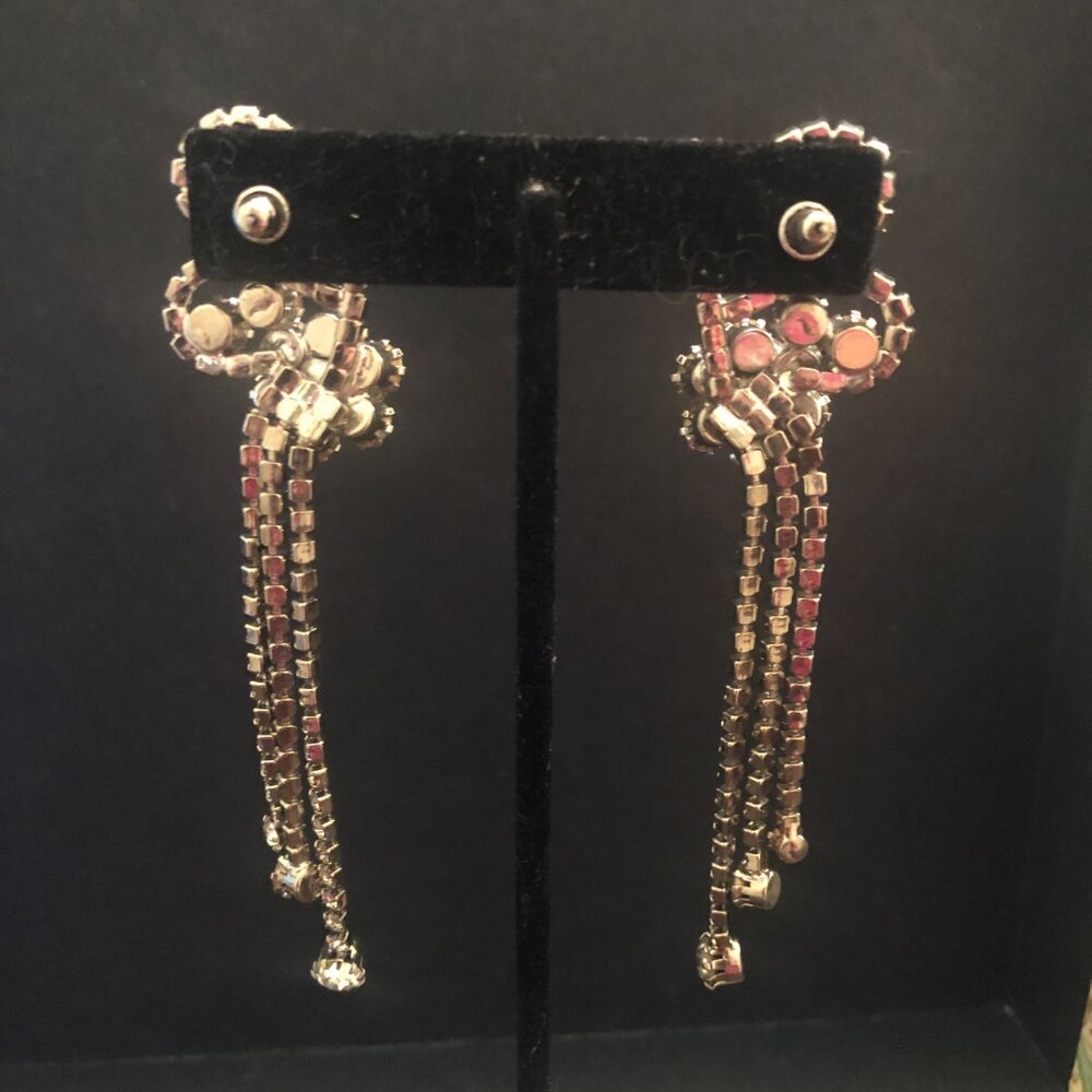 1980's Pierced Rhinestone Statement Dangle Earrin… - image 2
